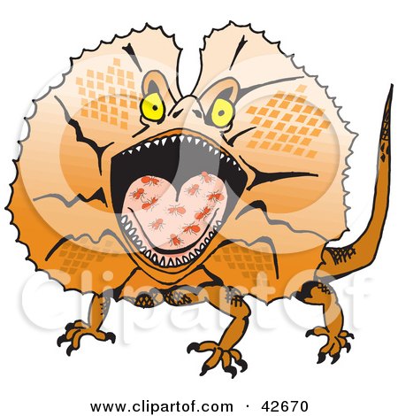 Clipart Illustration of an Aggressive Frill Lizard With Ants On His Tongue by Dennis Holmes Designs