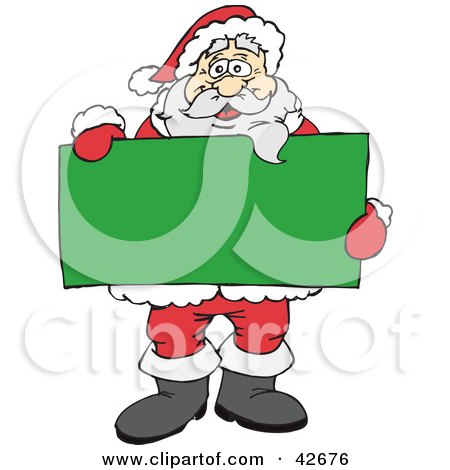 Clipart Illustration of Santa Holding a Blank Green Sign by Dennis Holmes Designs