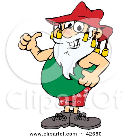 Clipart Illustration of Santa Claus Giving The Thumbs Up, Wearing Casual Clothes And An Aussie Hat by Dennis Holmes Designs