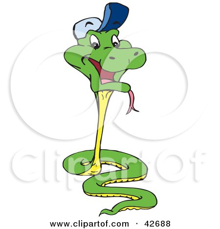 Clipart Illustration of a Green And Yellow Snake Wearing A Hat by Dennis Holmes Designs