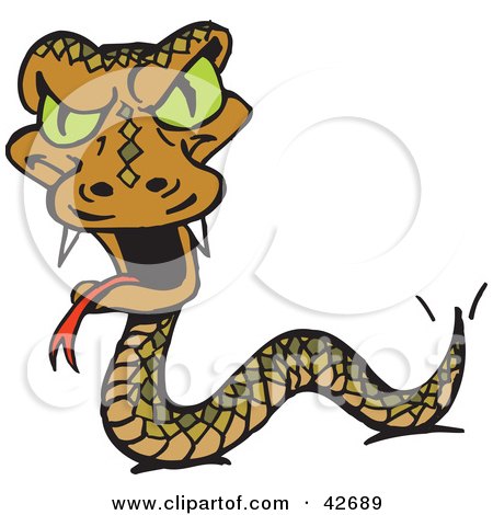 Clipart Illustration of a Creepy Green Eyed Snake With Fangs by Dennis Holmes Designs