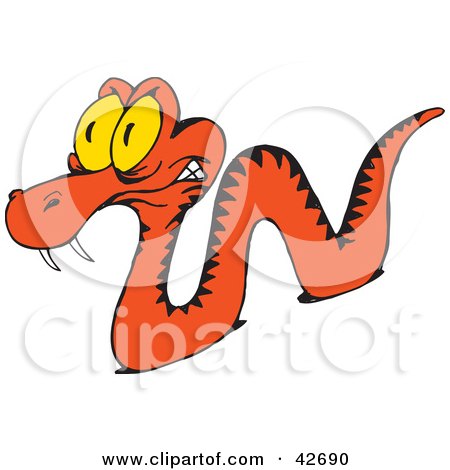 Clipart Illustration of a Big Eyed Orange Snake With Fangs by Dennis Holmes Designs