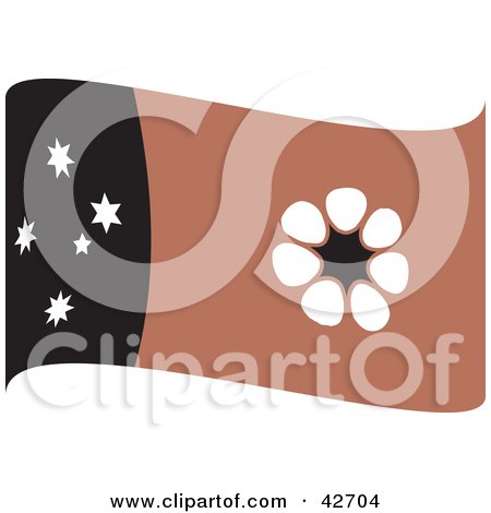 Clipart Illustration of a Brown, White And Black Waving Northern Territory Flag With Southern Cross Stars by Dennis Holmes Designs