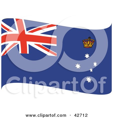 Clipart Illustration of a Red, White And Blue Waving Flag Of Victoria With The Southern Cross Stars And Crown by Dennis Holmes Designs