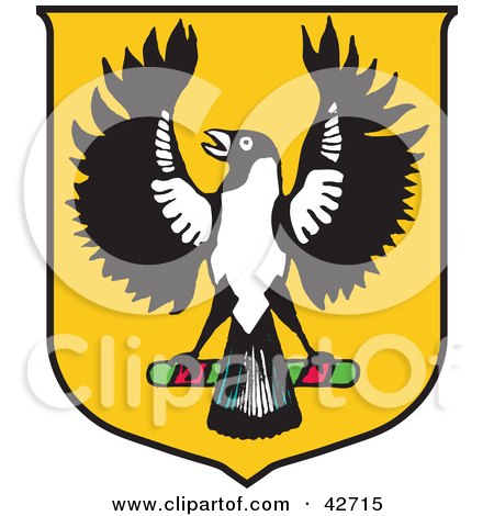 Clipart Illustration of a Yellow Australian Piping Shrike Coat Of Arms by Dennis Holmes Designs