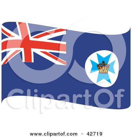Clipart Illustration of a Blue Waving Queensland Flag With A Crown On The Maltese Cross by Dennis Holmes Designs
