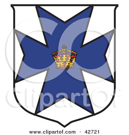 Clipart Illustration of a White And Blue Coat Of Arms With A Crown by Dennis Holmes Designs