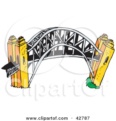 Clipart Illustration of The Arched Harbour Bridge In Sydney, Australia by Dennis Holmes Designs