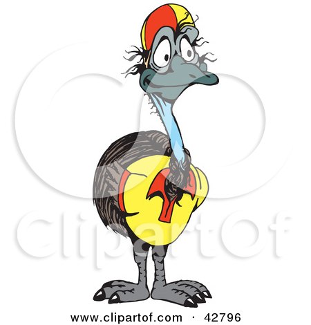 Clipart Illustration of a Young Emu Bird In A Shirt And Hat by Dennis Holmes Designs