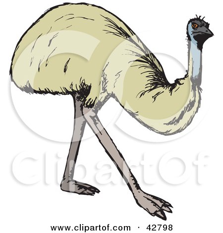Clipart Illustration of a Walking Emu Bird by Dennis Holmes Designs