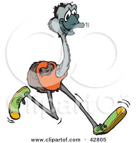 Clipart Illustration of a Jogging Emu Bird by Dennis Holmes Designs