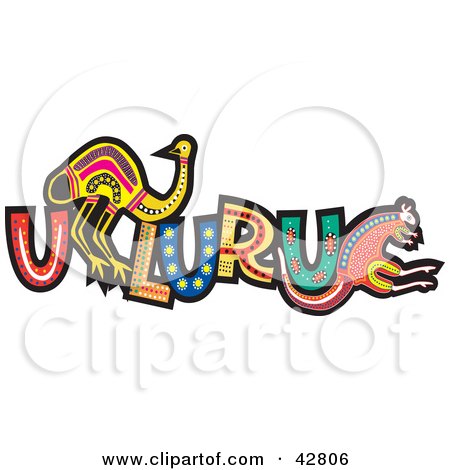 Clipart Illustration of an Aboriginal Uluru Design With Insects, An Emu And Kangaroo by Dennis Holmes Designs