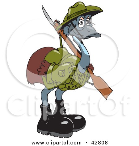 Clipart Illustration of a Military Emu Carrying A Gun by Dennis Holmes Designs