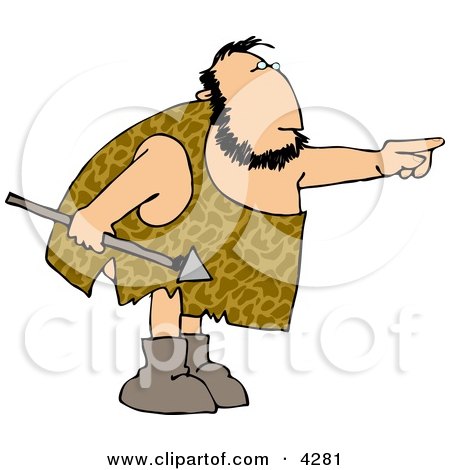 Caveman Holding a Spear and Pointing His Finger at Something Clipart by djart