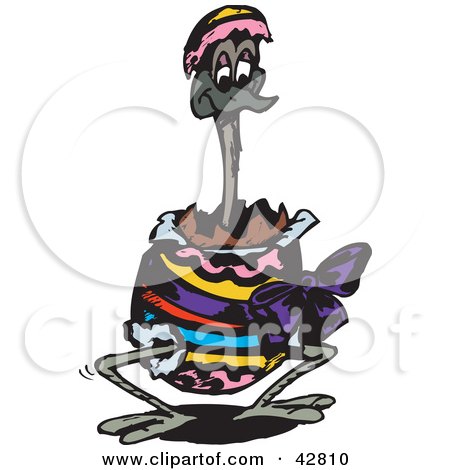 Clipart Illustration of an Emu Bird Hatching From An Easter Egg by Dennis Holmes Designs