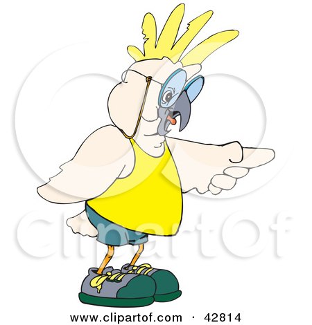 Clipart Illustration of a White And Yellow Cockatoo Bird Pointing by Dennis Holmes Designs