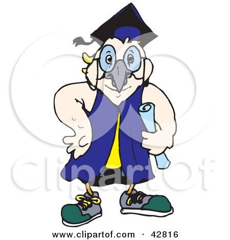 Clipart Illustration of a White And Yellow Cockatoo Bird Graduate by Dennis Holmes Designs