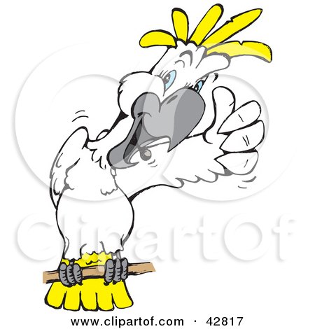 Clipart Illustration of a White And Yellow Cockatoo Bird Giving The Thumbs Up by Dennis Holmes Designs