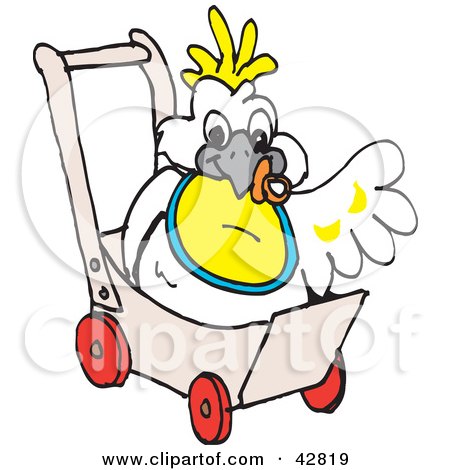 Clipart Illustration of a Baby Cockatoo Bird In A Stroller by Dennis Holmes Designs