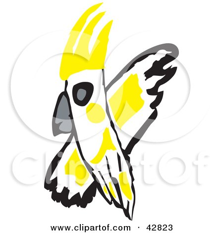 Clipart Illustration of a Flying White And Yellow Cockatoo Bird  by Dennis Holmes Designs