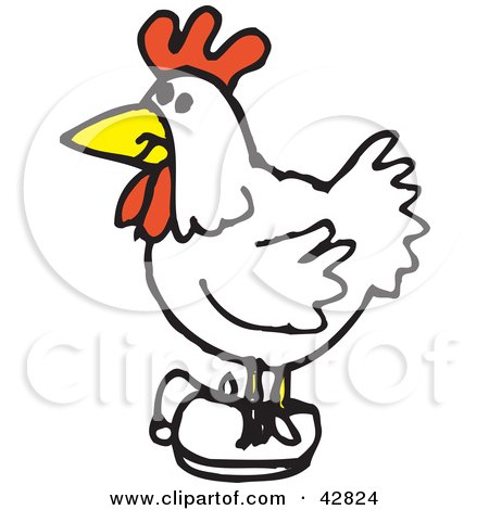 Clipart Illustration of a White Rooster Wearing Shoes by Dennis Holmes Designs