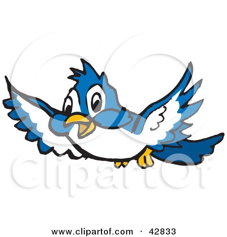 Clipart Illustration of a Cute Blue Bird Flying Forward by Dennis Holmes Designs