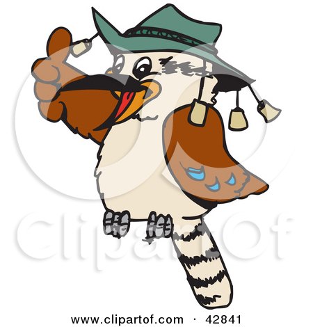Clipart Illustration of an Aussie Kookaburra Bird Wearing A Hat by Dennis Holmes Designs