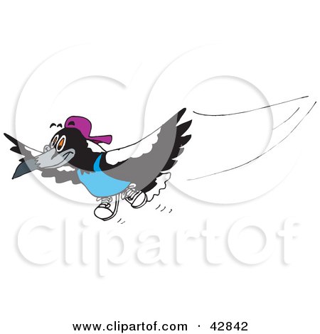 Clipart Illustration of a Magpie Bird Wearing A Shirt, Shoes And Hat by Dennis Holmes Designs