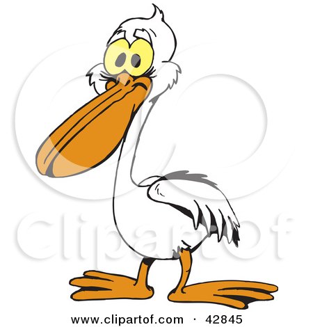 Clipart Illustration of a White Pelican With Big Yellow Eyes by Dennis Holmes Designs