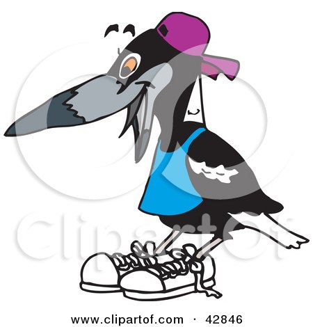 Clipart Illustration of a Young Magpie Bird In Shoes, A Shirt And Hat by Dennis Holmes Designs