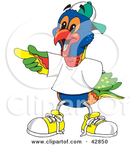 Clipart Illustration of a Pointing Rainbow Lorikeet In Clothes by Dennis Holmes Designs