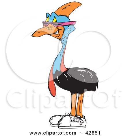 Clipart Illustration of a Cool Cassowary Wearing Shoes And Sunglasses, A Piercing On His Beak by Dennis Holmes Designs