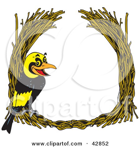 Clipart Illustration of a Golden Bowerbird In Straw by Dennis Holmes Designs