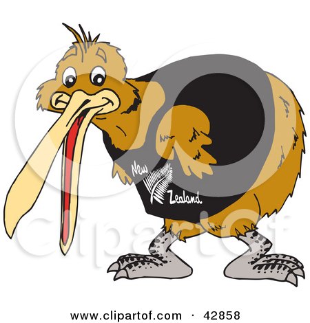 Clipart Illustration of a Brown Kiwi Bird Wearing A New Zealand Shirt by Dennis Holmes Designs