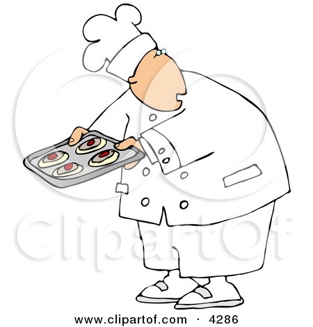 Baker Looking Over His Shoulder While Holding Raw Food On a Tray Clipart by djart