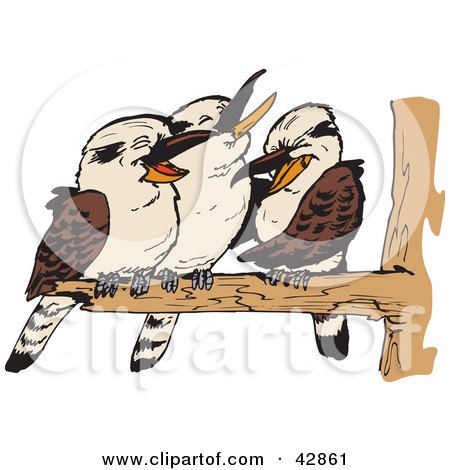 Clipart Illustration of Three Kookaburra Birds Perched On A Branch by Dennis Holmes Designs