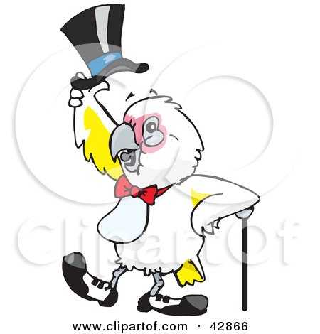 Clipart Illustration of a Corella Bird Lifting His Hat And Walking With A Cane by Dennis Holmes Designs