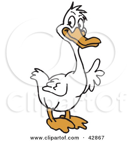 Clipart Illustration of a Happy White Duck Holding Up One Of His Feathers by Dennis Holmes Designs