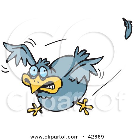 Clipart Illustration of a Frightened Blue Bird Flying by Dennis Holmes Designs