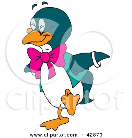 Clipart Illustration of a Happy Penguin Wearing A Vest And Pink Bow by Dennis Holmes Designs