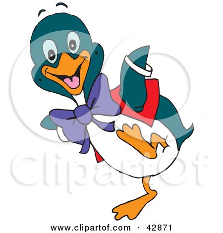Clipart Illustration of a Happy Penguin Wearing A Vest And Purple Bow by Dennis Holmes Designs