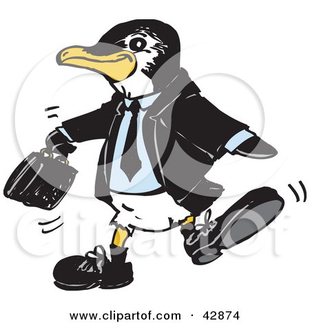 Clipart Illustration of a Penguin Business Man Carrying A Briefcase by Dennis Holmes Designs