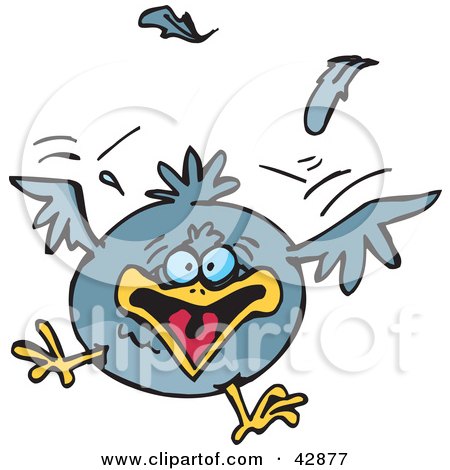 Clipart Illustration of a Scared Blue Bird Flying Forward by Dennis Holmes Designs