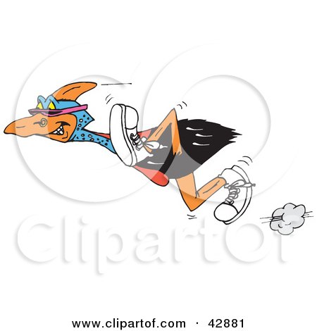 Clipart Illustration of a Fast Cassowary Bird With A Beak Piercing, Wearing Sunglasses And Shoes by Dennis Holmes Designs