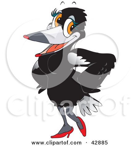 Clipart Illustration of a Feminine Magpie Bird In A Sexy Black Dress And Heels by Dennis Holmes Designs