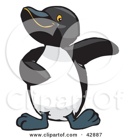 Clipart Illustration of a Cute Penguin Holding One Wing Out by Dennis Holmes Designs