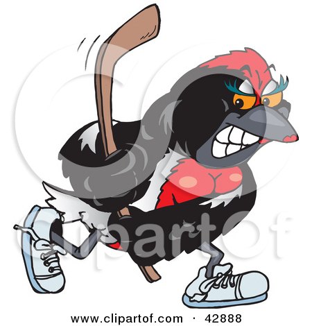Clipart Illustration of a Tough Female Robin Bird Playing Field Hockey by Dennis Holmes Designs