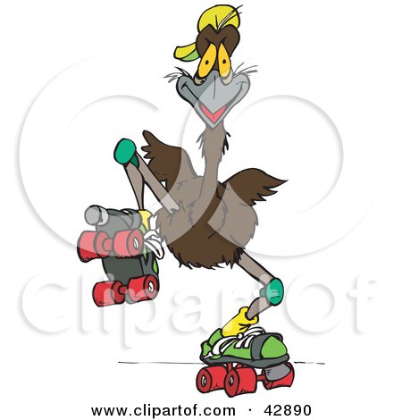 Clipart Illustration of a Roller Skating Emu Bird by Dennis Holmes Designs
