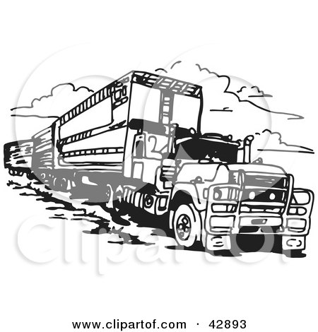 Clipart Illustration of a Black and White Truck Pulling a Train by Dennis Holmes Designs