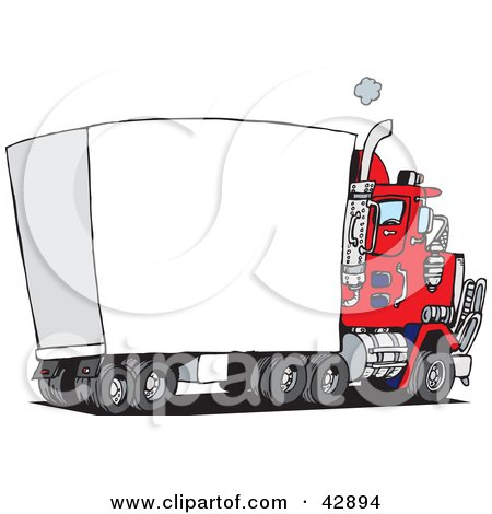 Clipart Illustration of a Red Big Rig With A Blank Trailer For You To Insert Your Text by Dennis Holmes Designs